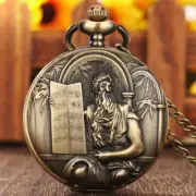 Old Fashion Jesus Bible Design Men Quartz Pocket Watch Pendant Necklace Chain