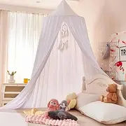 Dix-Rainbow Bed Canopy Net for Kids Baby Child, Prince Round Dome Indoor Outdoor Castle Play Tent Hanging House Decoration Cotton - Large White
