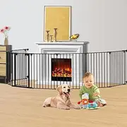 248"(630cm) - Extra Wide Baby Gate with Door Foldable Fireplace Fence Extra Long Adjustable Dog Gates Children Safety Fence with Walk-Through Door Freestanding Pet Gate for Stairs, Black, 10 Panels