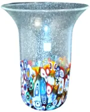 MURANO Art Glass Vase Clear Murrine Silver Dust Bubbles Gambaro & Poggi Flared