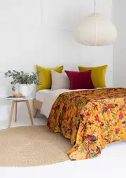 Velvet Frida Kantha Quilt Cotton Quilt Patchwork Quilt Handamade Floral Quilt Comforter Bedspread Blanket -Bird of Paradise Mustard
