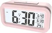 KAIJIELY Upgraded Digital Alarm Clock, 4.5" LED Display with Indoor Temperature,Light Control,Snooze Calendar Brightness with Battery Powered Alarm Clocks Bedside for Everyone (Pink)