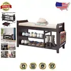 Compact Bamboo Entryway Bench with Cushioned Seat and Multiple Storage Options