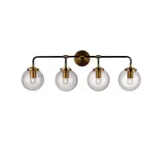 Everly 31.5” Wide Black and Gold 4-Light Globe Vanity Sconce with Clear 4 Lights