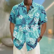 Men's Floral Print Tropical Flowers Summer Hawaiian Shirt Button Up Shirt Aloha Shirt Short Sleeve Hawaiian Vacation Beach Wear Summer Spring Turndown 3D Print