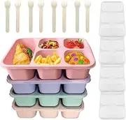 16pcs Bento Box Set, 1300ML Lunch Box with 5 Compartments,Reusable & Stackable Snack Boxes for Picnic and School, Microwave/Dishwasher/Freezer Safe, Bpa-Free(4 Packs)