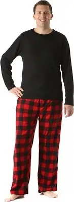 #followme Polar Fleece Pajama Pants Large, Black Top / Red Buffalo Plaid Pant L