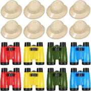 16 Pcs Safari Themed Party Set: 8 Jungle Hats, 8 Binoculars with Neck Strings fo