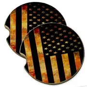 American Flag Grunge Metal Wood Car Coaster Gift Set fit Car & Truck Cup Holder