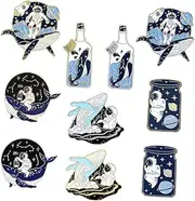 [TOGEVAL] 10pcs Alien and Whale Brooch Pin Set Fashion Lapel Pins for Dresses Bags