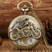 Steampunk Motorcycle Mens Womens Analog Quartz Pocket Watch Necklace Pendant