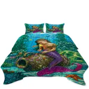 Cute Underwater Fish and Mermaid Girl Coverlet