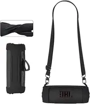 Silicone Case Cover Compatible with JBL Flip 7 Case Portable Wireless Speaker Subwoofer Resistant Drop Crash Adjustable Shoulder Strap Mountaineering Hiking Outdoor Travel Carrying (Black)