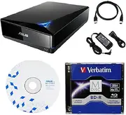 Asus BW-16D1X-U 16x External Blu-Ray Drive with 25GB Verbatim M-DISC BD-R BD Suite Disc USB 3.0 Power Adapter Bundle