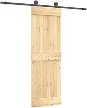 vidaXL Solid Pine Sliding Barn Door with Heavy-Duty Hardware Kit - Rustic Interior Door for Modern Home Design, 70x210 cm