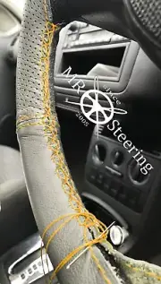 FOR VW CORRADO 1988-95 GREY TWO TONE LEATHER STEERING WHEEL COVER YELLOW STITCH