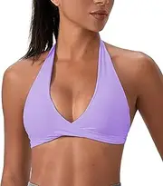 [Queerier] Sports Bra for Women Seamless Halter Padded Yoga Bras Open Back Gym Low Impact Workout Crop Tank Top