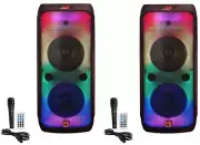 2 MR DJ FLAME3200 8" X 2 Rechargeable Bluetooth Karaoke Speaker Flame Lights Mic