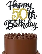 Happy 50th Birthday Cake Topper Black Gold Glitter Cheers to 50 Years Cake Topper 50 Cake Topper 50 Fabulous Cake Topper for Happy 50th Birthday Decorations Anniversary 50th Birthday Decoration