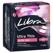 Libra Ultra Thin Super with Wings 12 Pads BodyFit Shape Anti-Leak Core