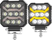 antom LED Work Light 2 Pieces 12 V 3 Colours 6500 K 5 Modes LED Headlight IP68 Waterproof Additional Headlight for Lawn Tractor, Car, Motor Vehicle, Workshop, Boat, Tractor Excavator SUV