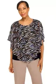 Alfred Dunner Second Nature Zebra Flutter Sleeve Shirt Petite 86740SS