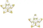 [JewelryWeb] 14k Yellow Gold CZ Simulated Diamond Small Star Screw Back Earrings 7x7mm Stud Earring for Women