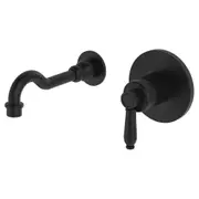 Fienza Eleanor Modern Vintage Matt Black Solid Brass Round Wall Basin/Bath Mixer Set