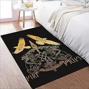 Viking Area Rug - Norse Mythology Odin's Symbol and Raven Print Carpet, Modern Living Room, Kitchen & Bathroom Home Decor(Color:Norse Mythology,Size:150 x 240CM)