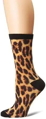 K. Bell Leopard 360 Print Crew Socks, Black, Size 4-10, 1 Pair