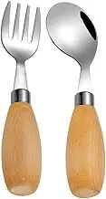 Gatuida Toddler Fork Spoon Set Learning Utensils for Boys and Girls Led Weaning Boys and Girls Cutlery 2pc Dinnerware Silverware Set