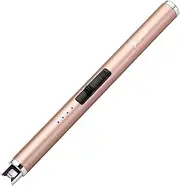 [SUPRUS] Electric Candle USB Type C Rechargeable Lighter with Upgraded LED Battery Display Safety Switch Flameless Plasma Windproof for Candle Cooking BBQs Fireworks (Champagne Gold)