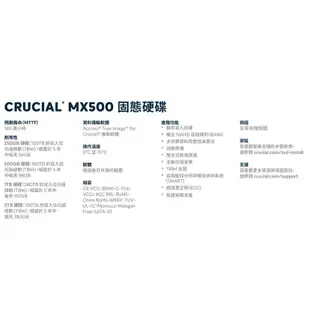 【酷3C】美光 Micron Crucial MX500 1TB  MX500 500G  SATA3 SSD 固態硬碟