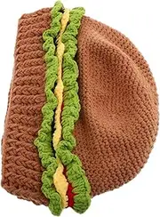 [Holibanna] Funny Hamburger Bun Hat for Women Men Ponytail Hole Fashion Accessory Fluffy Knitted Cap Warm Headwear for
