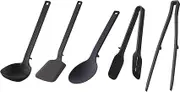 Yamazaki Silicone Tools Cooking Spoon, Ladle, Turner, Spoon, Chopsticks, Tongs, Set of 5, Black 4273, 5190, 5192, 5194, 5196