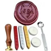 Wolf Vintage Rosewood Wax Seal Stamp Set with Gold Red Silver Sticks
