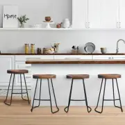 Elegant Wooden Seat Bar Stools Vintage Retro Kitchen Chair Rounded Base 4Pcs