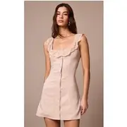 Warm Beige Lace Button Up Trim Corset A-line Dress, Warm Beige