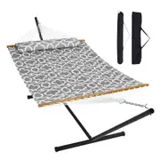 Two Person Hammock with Stand Included Heavy Duty 480lb Capacity, Double Hammock with 12 FT Steel Stand and Portable Carrying Bag and Pillow, Freestanding Hammock for Outdoor Patio Yard