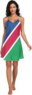 [RPLIFE] Namibia Flag Women's Satin Slip Dress, Sexy V Neck Satin Cami Sleep Dress, Small