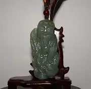 [Jenny' Jade Store] 2.8"China Certified Nature Nephrite Hetian Jade The God of Wealth Statue Pendant