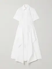 [Erdem] Erdem - Embroidered Gathered Cotton-poplin Midi Shirt Dress - White - UK 14 UK 14 White