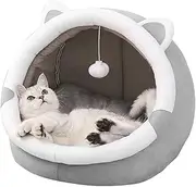TOMVAES Non-Skip Cute Cat Bed for Both Cats and Small Dogs - Calming Cat Beds Made from Rabbit Velvet Fabric and Stuffed with Soft Cotton,Grey