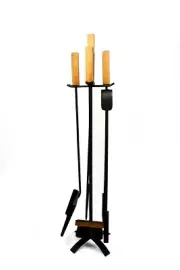 Fireplace BBQ Tools Set Fire Poker Tongs Brush Shovel And Stand Blacksmith Made