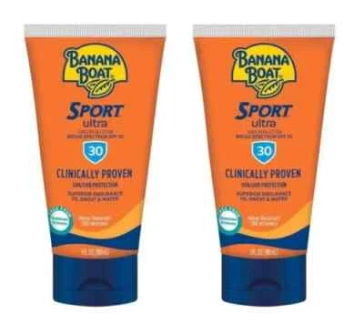 2PACK-Banana Boat Sport Performance Sunscreen Lotion Travel Size SPF 30, 3 Oz