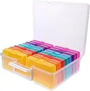 Hoement Photo Organizing Box 16 Slot Photo Case Cards Crafts Compact and Colorful Storage