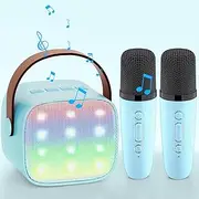 Karaoke Machine with 2 Microphones, [Premium Version] Wowstar Portable Bluetooth Karaoke Machine for Children Adults with Voice Changing Effects & LED Lights Boys Girls Gifts (Blue)