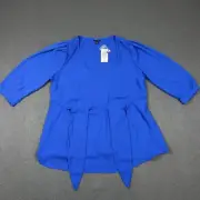 Torrid Blouse Womens Size 00 Blue Tie Front Peplum Georgette Short Sleeve