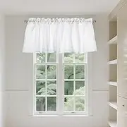 Ptwola White Valance for Windows Faux Linen Textured Light Filtering Curtain Valance Home Decor for Bathroom, Bedroom, Living Room 52Wx18L Inch