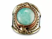 Anju Mixed Metal Cuff Ring, AMAZONITE Semiprecious Stone, One Size Adjustable
